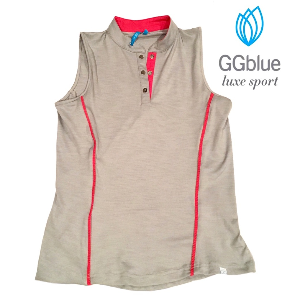 GG Blue Luxe Performance Golf Tank in Grey w/ Coral Piping, Sz Small, NWT